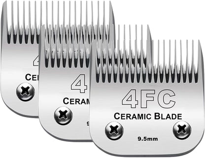 3PCS 4FC Blades Dog Grooming Clipper Replacement Blades Compatible with Andis Pet Clipper/Oster A5/Wahl KM Series Dog Clipper,Ceramic Blade & Stainless Steel Blade