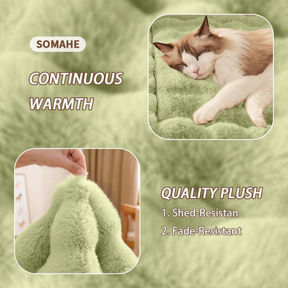 Cat Beds for Indoor Cats Faux Fur Pet Pad Mat Plush Kitten Bed with Non-Slip Bottom for Carriers/Couch Dog & Puppy Friendly 35 x 27 Inch X-Large Green