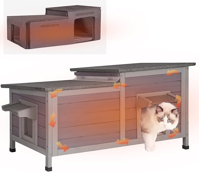 Aivituvin Insulated Outdoor Cat House Waterproof Outside Feral Cat Shelter for Winter 100% Insulated