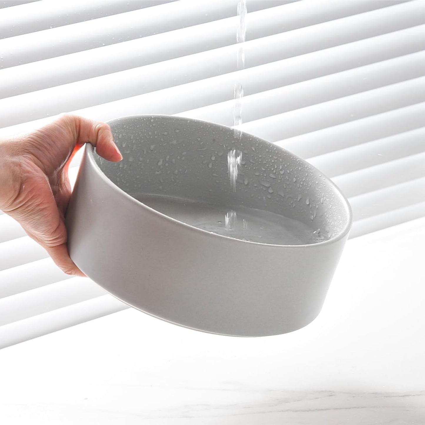 6'' Ceramic Raised Dog Bowl - 30Oz Dog Food & Water Bowl with Elevated Non-Slip Bamboo Stand, Dishwasher & Microwave Safe, Anti Vomiting Heavy Duty Pet Bowl for Small and Medium Dogs, Grey