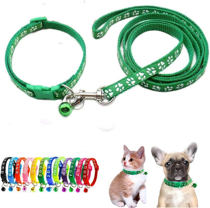 Dog Collar Puppy with Bell Leash Set,Nylon Basic Reflective Paw Print Cat Collars Boy for XXS Xs Small Pet Animal Litter Tiny Kitten,Dark Green