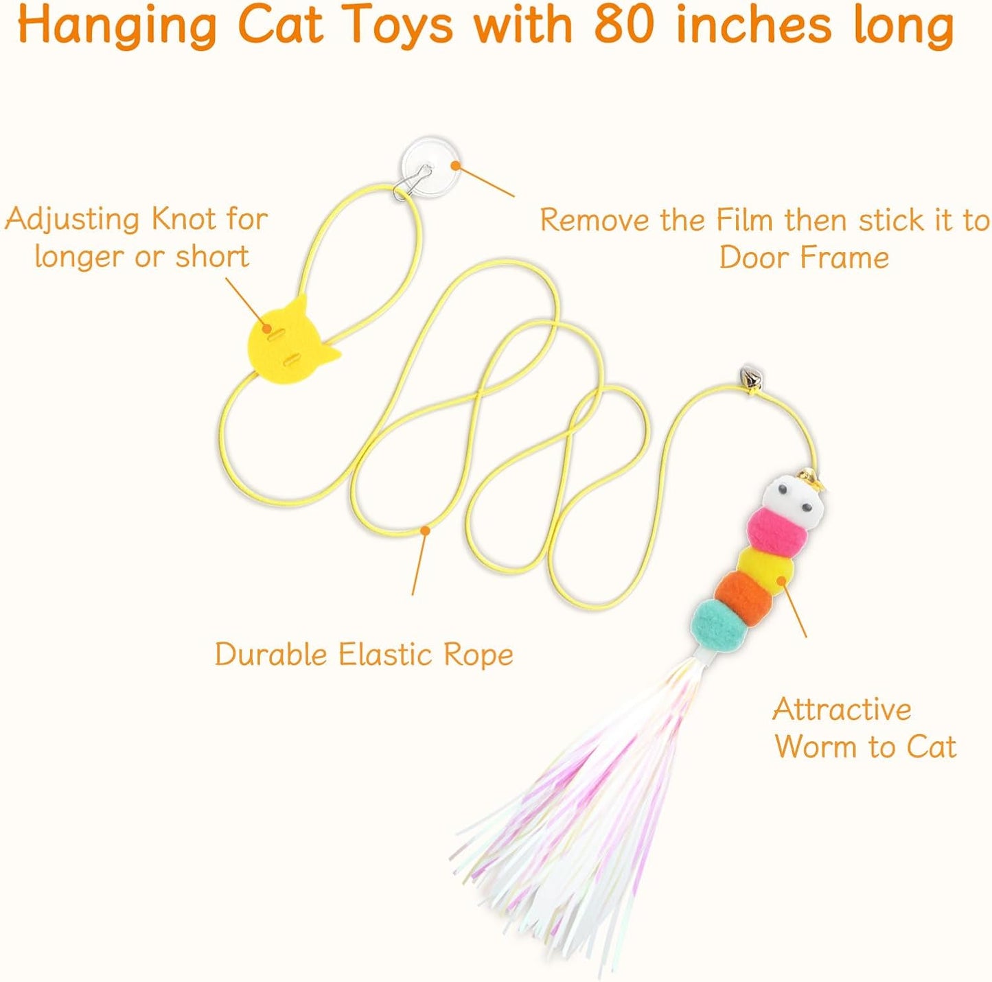 Cat Wand Toy, Interactive Kitten Feather Toys Self Play, Cat Teaser for Indoor Cats Reusable Suction Cup Toys for Indoor Cats Kittens Play Exercise