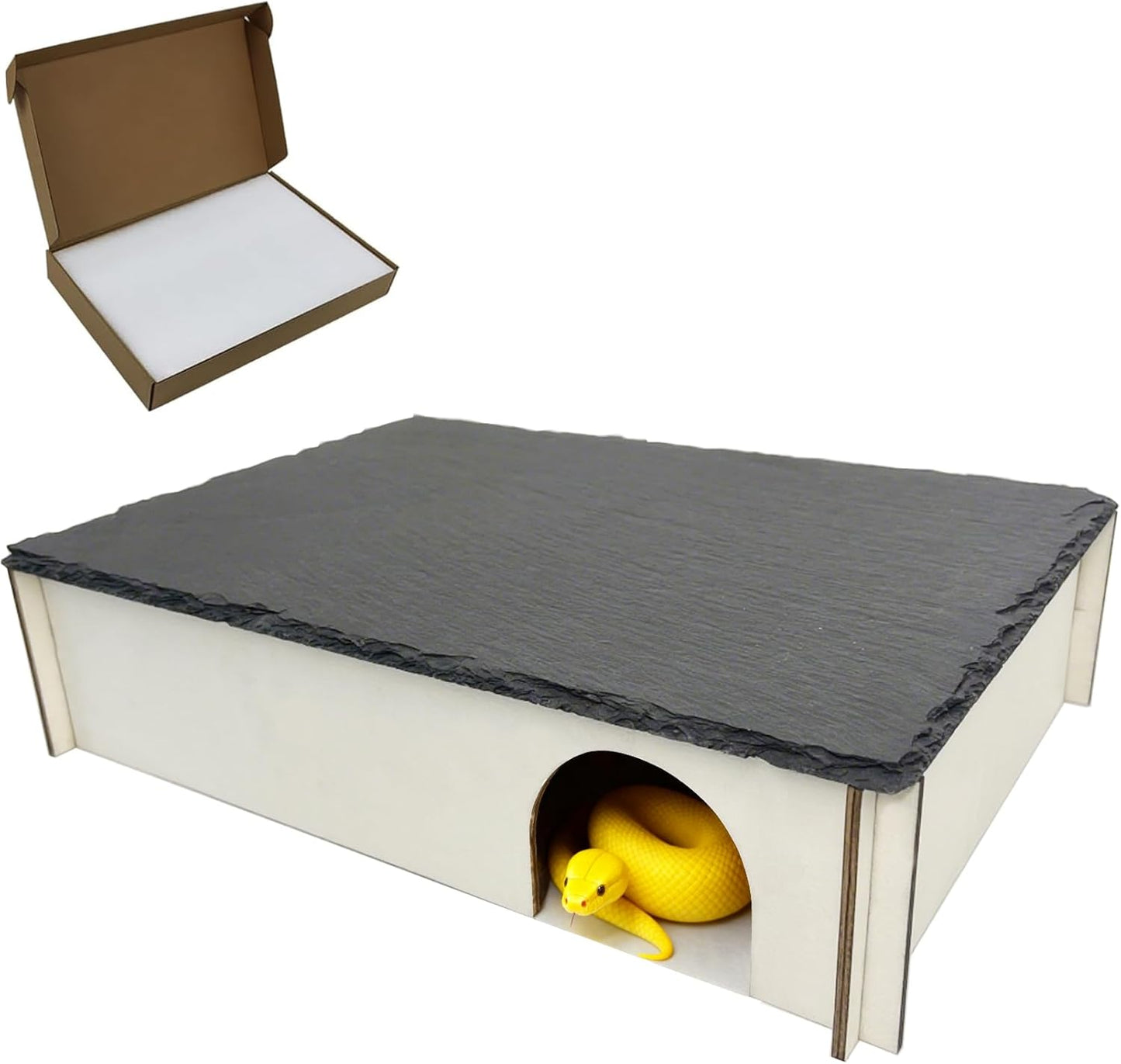 Large Snake Hide with Slate Reptile Hide Box Ball Python Hide 13.8×9.8×3.1" (L) Reptile Hides Snake Hides for Ball Pythons Leopard Geckos100% Natural Stone & Wood Reinforced Packaging