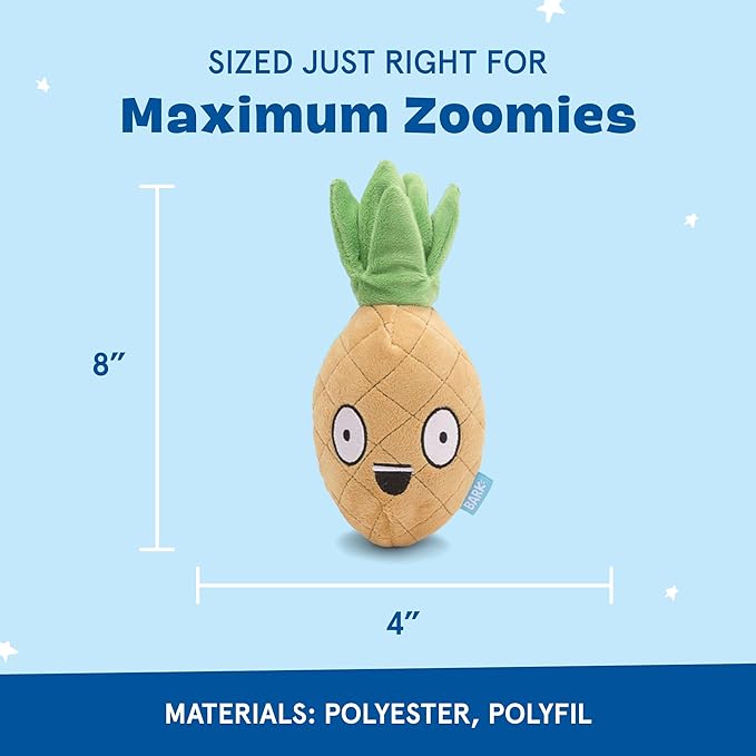 Barkbox Dog Toy 2 in 1 Interactive, Plush Exterior with Squeaker & Crinkle Material, Tearable Dog Toy with Squeaky Spikey Ball Inside, Ideal for Toy Destroyers - Penny The Pineapple, Large