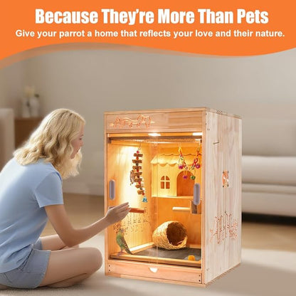 Large Bird Cage with Heater and Thermosta, Bird House Incubator, Bird Nesting Box, Birdcage Accessories, Wooden Birdhouse kit for Parrot Parakeet Cockatiel Lovebirds Budgie Finch Parrotlets Canary