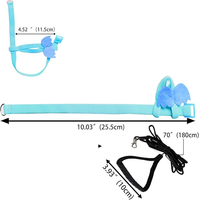Dnoifne Pet Parrot Bird Harness and Leash, Adjustable Training Design Anti-Bite, Bird Nylon Rope with Cute Wing for Parrots, Suitable for Scarlet, Keck, Mini Macaw and Same Size Birds (Light Blue)