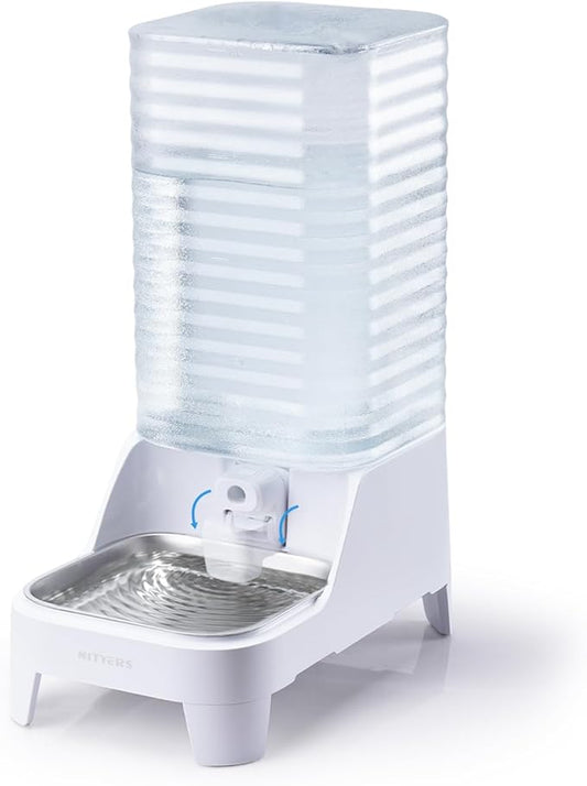 Automatic Dog Water Bowl Dispenser, 8L Gravity Cat Water Dispenser with Patented Valve, Elevated Stainless Steel Bowl, BPA-Free, Easy to Clean Pet Water Dispenser with Filter, Pet Waterer for Puppy