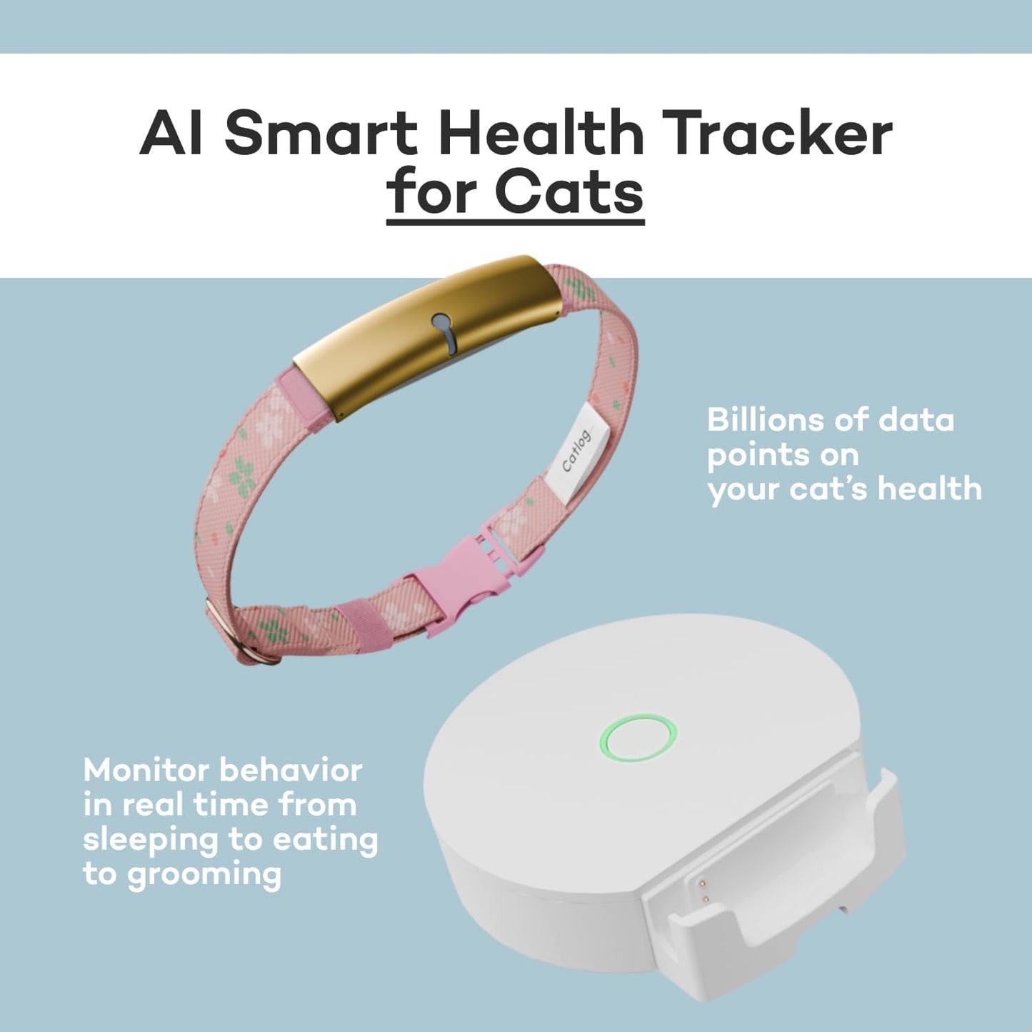 Health Tracker for Cats - Smart Cat Collar with Safety Breakaway Buckle for Indoor Cats, Wellness Alerts, Real-time Monitoring (Sakura, M)