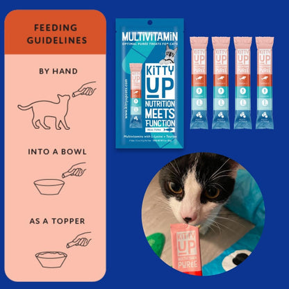 Kitty Up Lickable Cat Treats -Real Tuna Multivitamin Puree with Lysine & Taurine for Indoor Cats | Grain-Free, Squeeze Tube (12 Pack)