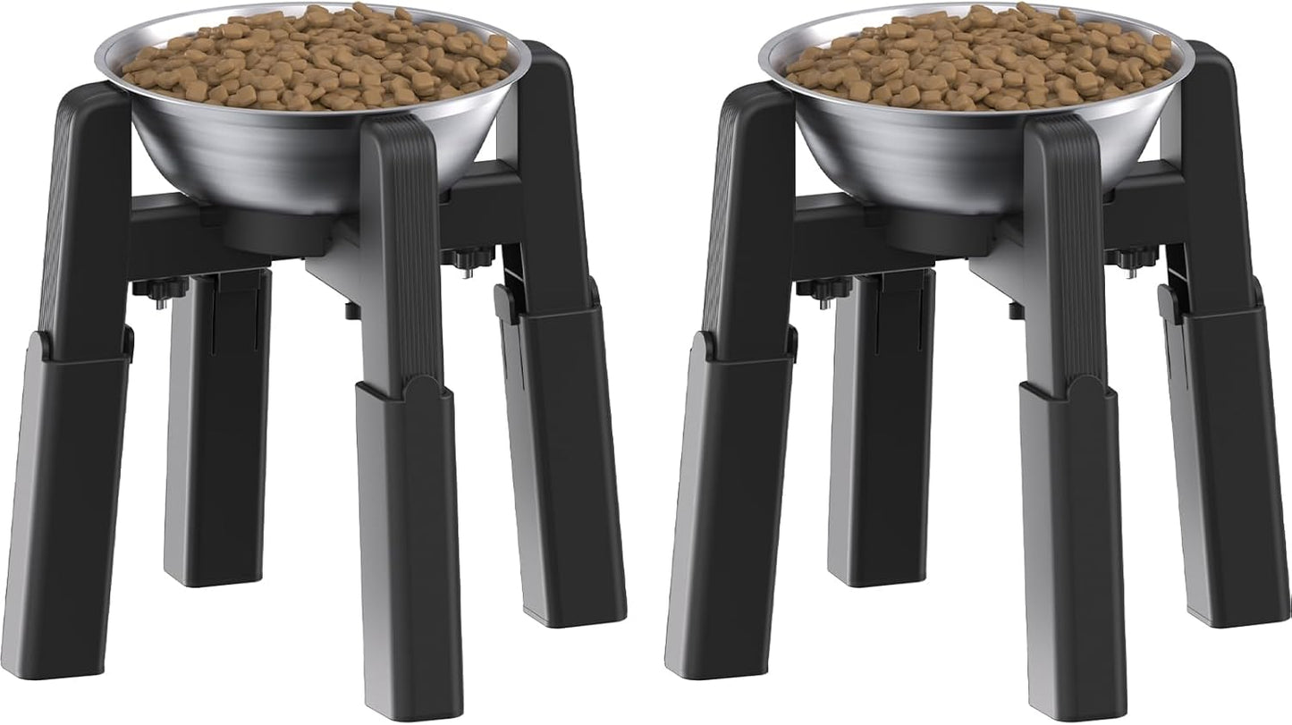 CZPET Dog Bowl Stand, 51 oz Large Capacity Raised Elevated Dog Food/Water Stainless Steel Feeder, Size and Height Adjustable & Anti-Slip Stand for Medium Dogs (2 Pack)