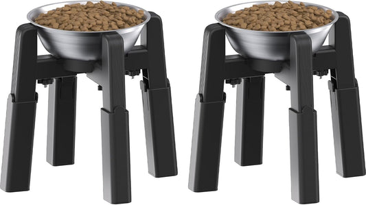 CZPET Dog Bowl Stand, 51 oz Large Capacity Raised Elevated Dog Food/Water Stainless Steel Feeder, Size and Height Adjustable & Anti-Slip Stand for Medium Dogs (2 Pack)