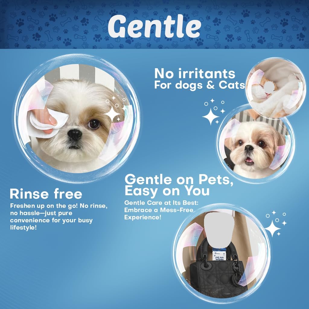 Pet Eye Wipes for Dogs & Cats | 5x6” Hypoallergenic Tear Stain Remover Wipes | 3X Larger Unscented Gentle Eye Wipes to Remove Discharge | 99% Natural Ing. Safe for Sensitive Pets | 60 Wipes