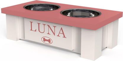 GrooveThis Woodshop - Personalized Elevated Dog Bowl Stand for Large, Medium, Small, X-Small Dogs - Stainless Steel Food and Water Bowls - Raised Dog Dish with Internal Storage (X-Small, Magenta)