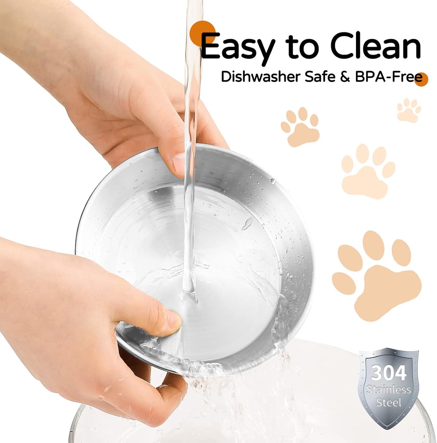 Cat Food Bowls, 4 Pcs Stainless Steel Cats Food and Water Whisker Fatigue Shallow Dishes, Small Dog Puppies Fat Faced Cat Kitten Supplies (4 Pack Raised Bowls)