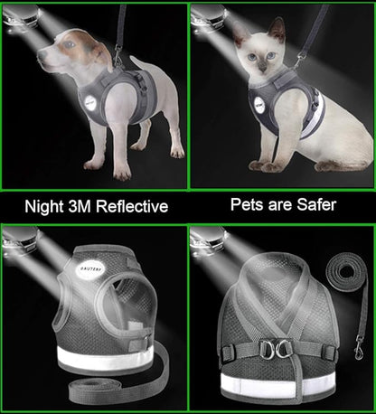 Cat Harnesses and Puppy Harness with Leashes Set, Escape Proof Cat Harness, Adjustable Reflective Soft Mesh Vest Fit Puppy Kitten Rabbit Ferrets's Outdoor Harness