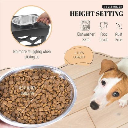 AVERYDAY Large Dog Bowls Elevated, 4 Height Adjustable Raised Dog Bowl Stand with 4 Stainless Steel Food and Water Bowls Set, Tall Dogs Feeding Station with Anti-Slip Base for Medium Large Breeds Dogs
