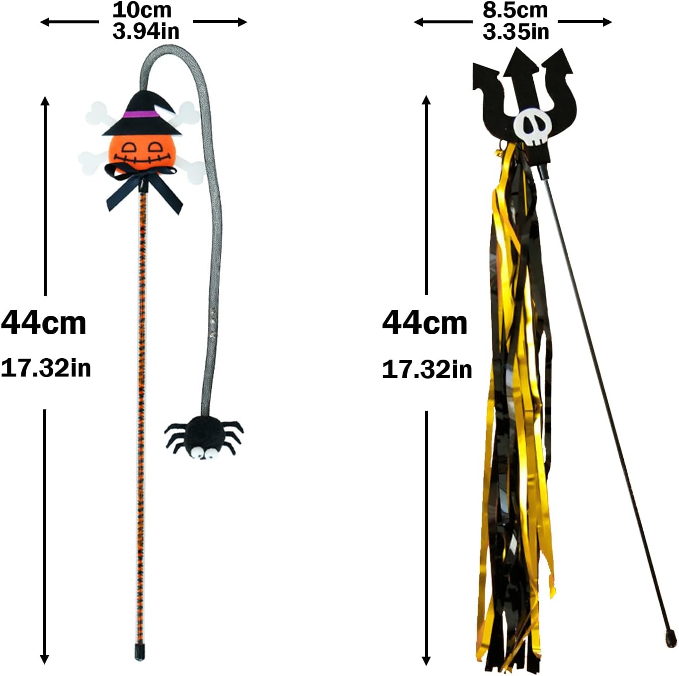 Halloween Cat Teaser Wand, 2 Pack Interactive Cat Wands Toys with Pumpkin Witch Spider and Trident Skull Tassels, Fun Exerciser for Kittens and Cats