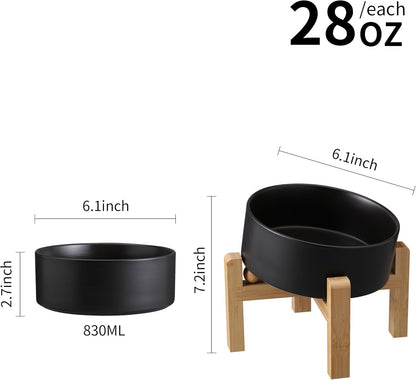 Black Elevated/Raised 15°Tilted Anti Slip Ceramic Dog Bowl for Small/Medium Breeds,Slanted Bulldog Big Face Pet Food Water Feeding Dish with Stand for Cats and Dogs (3.6 Cups/28 OZ)