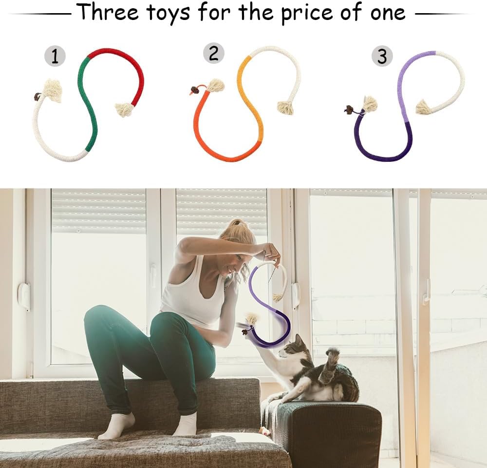 PAZ'S GIFT Cat Chew Toys - Kick & Rope Toys for Indoor Cat Interaction & Teething - 3 Pack