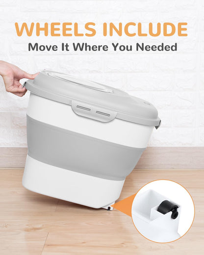 30-35 Lbs Dog Food Storage Container Collapsible Dog Food Container with Airtight Lids, Wheels, Scoop and 2pcs Food Storage Containers, Large Pet food storage for Dog, Cat