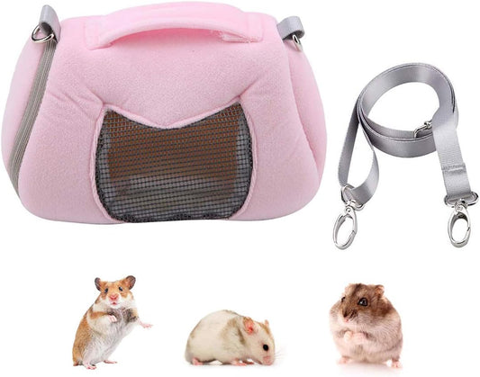 Hamster Carrier Bag Portable Outdoor Travel Handbag with Adjustable Single Shoulder Strap for Hamster Small Pets (Pink)