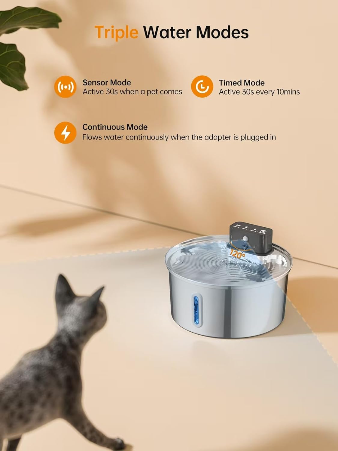 Wireless Cat Water Fountain, Stainless Steel Cordless Cat Fountain, 108OZ/3.2L Automatic Pet Water Fountain, 4000mAh Battery Operated Water Dispenser with Motion Sensor for Cats, Dogs Indoor Drinking