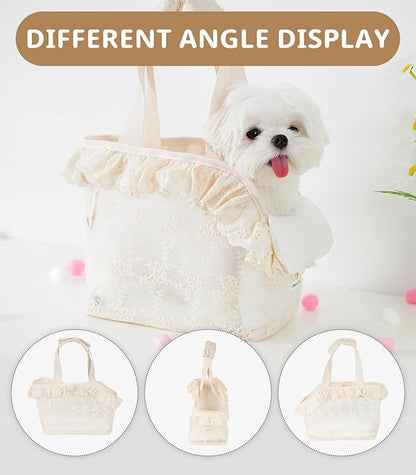 Dog Carrier for Small Dogs Rabbit cat with Lace Design, Cotton Bag, Dog Carrier Soft Sided, Collapsible Travel Puppy Carrier (Beige, 9.4" L x 5.9" W x 9.4" H)