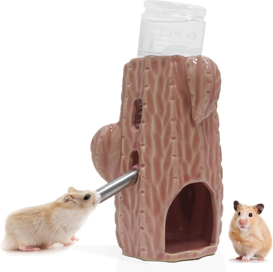2-in-1 Adjustable Hamster Water Bottle for Glass Tank, 80ML Gerbil Water Bottle with Stand, No Drip Ceramic Holder for Dwarf Hamster, Mice, Rat (Pink)