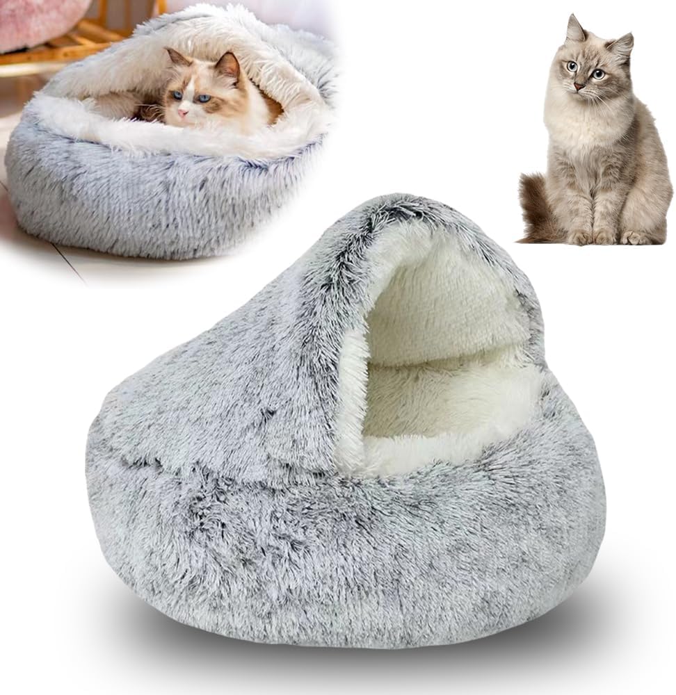 Lapcatz Nest Bed, 2026 Upgraded Cat Beds for Indoor Cats, Portable Fluffy Pet Bed, Durable Covered Cat Bed for Indoor Use, Soft Puppy Bed for Pet Owners (Grey, Medium)