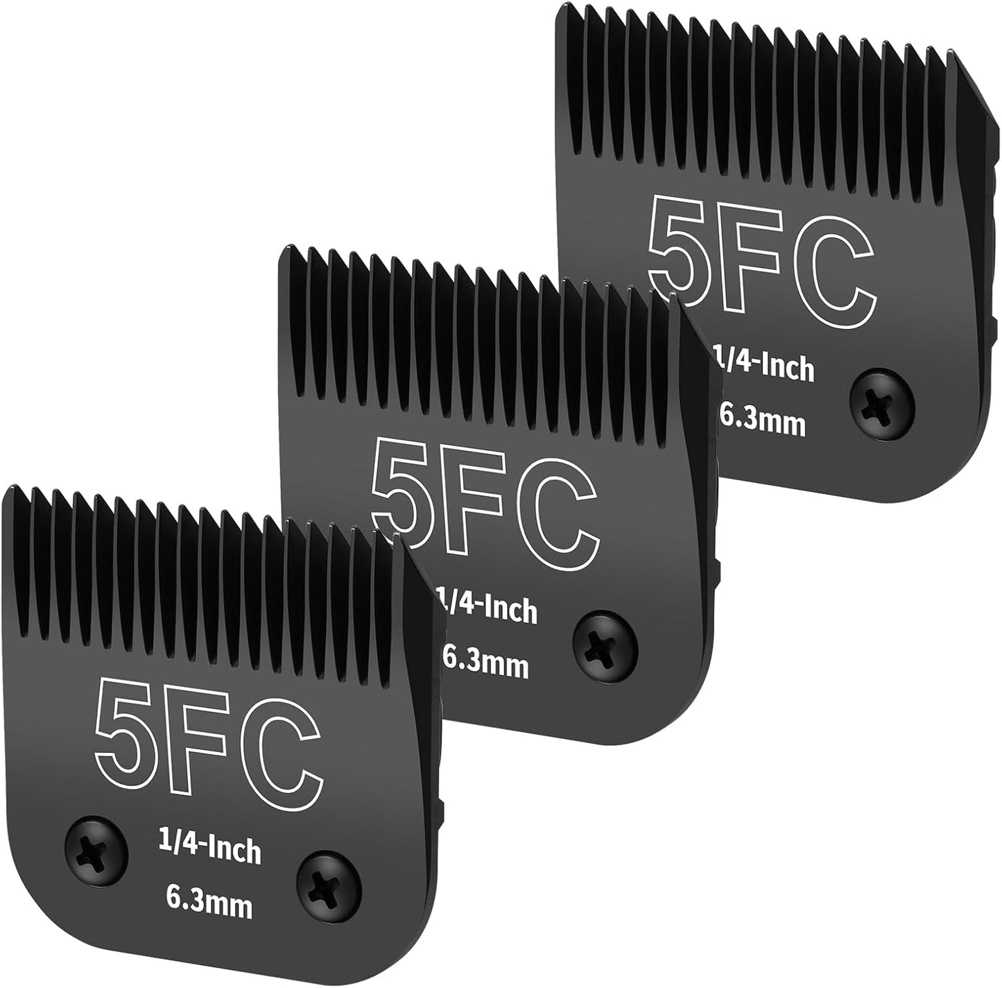 3 Pack 5FC Detachable Dog Grooming Steel Blades,Compatible with Andis,Oster A5,Wahl KM-10 Series,Cut Length 1/4" 6.3MM （Black）