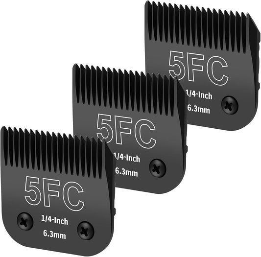 3 Pack 5FC Detachable Dog Grooming Steel Blades,Compatible with Andis,Oster A5,Wahl KM-10 Series,Cut Length 1/4" 6.3MM （Black）