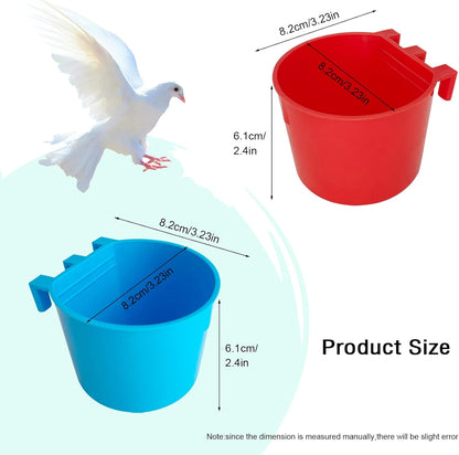 10 Pcs Cage Cups Birds Feeders Bowl Chicken Feeding Watering Dish Hanging Wire Cages Box Coop Cups for Pet Parrot Parakeet Gamefowl Poultry Pigeon and Quail（Blue and Red）