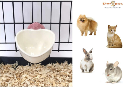 Choco Nose Patented Removable Heart Shaped Food Bowl for Dogs/Puppies/Rabbits/Cats/Guinea Pigs/Chinchillas/Birds -Water Dish for Small Pets or Animals - for Wire Cages or Crates 8 oz, Pink (C607)
