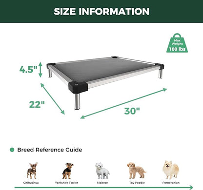 FXW TitanNest Chew-Proof Elevated Dog Bed, Raised Cot for Indoor/Outdoor/Camping Use, Durable & Washable Padded Pet Bed for Extra-Small Dogs, 30.0" L x 22.0" W x 4.5" H, Gray