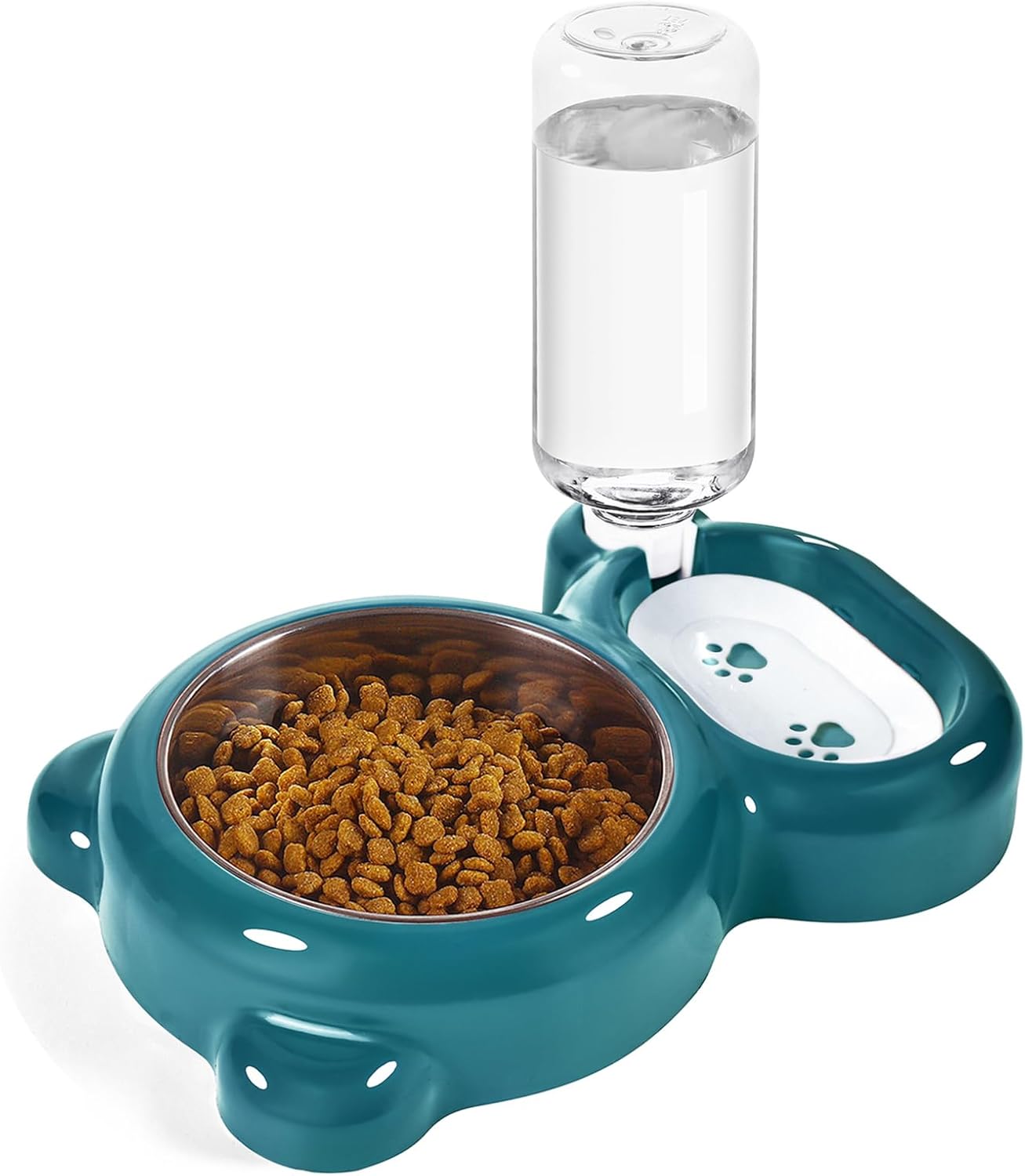 Dog Bowls, Cat Food and Water Bowl Set with Water Dispenser and Stainless Steel Bowl for Cats and Small Dogs - Dark Green