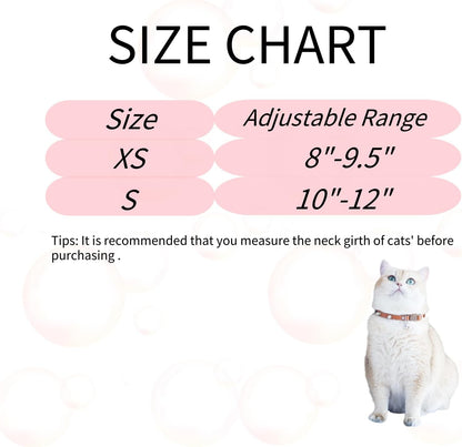 Spiked Cat Collar with Bells, Breakaway Genuine Leather Protective Collar for Kitty, Studs Spikes Punk Style Adjustable for Girl Boy Kittens Small Bunny Rabbit, 8"-9.5" Brown