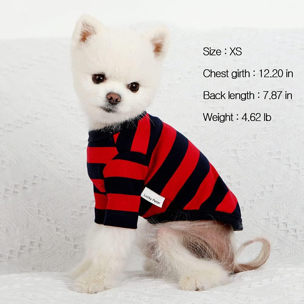 Dog Cotton Shirts for Small and Large Dogs Rugby Striped T-Shirts Soft Breathable Dog Shirt pet Clothes (Small, Red/Navy)