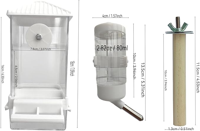 Automatic Bird Feeder for Cage(3ps) No Mess Bird Water Dispenser Clear No Spill Budgie Feeder Cage Accessories for Small Parrots, Cockatiels, Finches, Lovebirds (White Pointed tip 002)