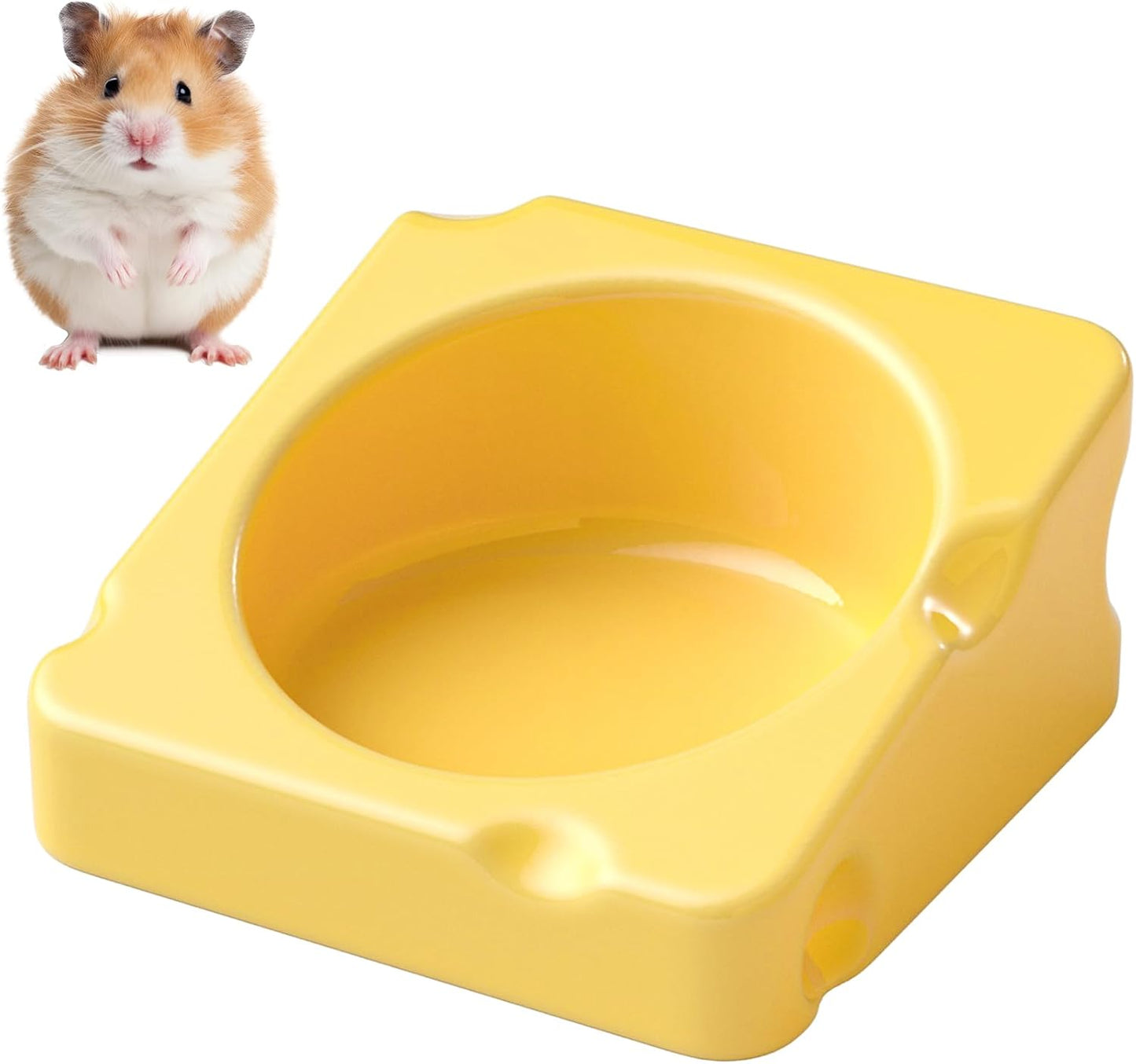 mini&moe Hamster Food Bowl - Ceramic Guinea Pig Bowl Chew-Proof Small Pet Anti-Turning Food & Water Feeding Dish for Rabbit, Gerbils, Mice, Rats, Chinchillas - 4.3in Cute Cheese-Shaped
