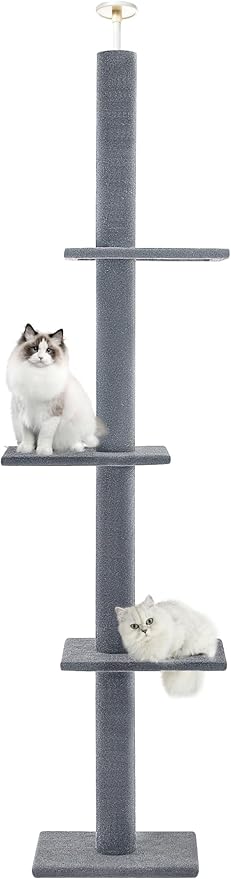 Max & Marlow Cat Tree Floor to Ceiling Cat Tower Height 95-108" Adjustable Kitten Tree Tall Climbing Tree with Carpet Scratching Post and Mat Cat Pole for Indoor Cats, Grey