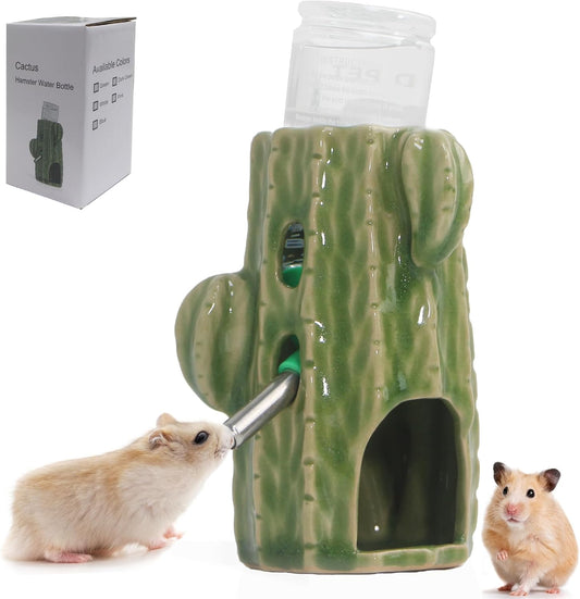 2-in-1 Adjustable Hamster Water Bottle for Glass Tank - 80ML, No Drip Ceramic Holder for Dwarf Hamster, Mice, Rat (Light Green)