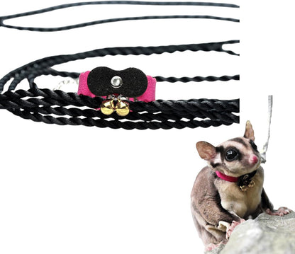 Sugar Glider Traction Rope Strap Anti-Biting Chain Rope, Small Animal Walking Collar Harness with Lead Leash for Hamster Gerbil Rat Mouse Ferret Chinchilla Squirrel (Black with Pink)