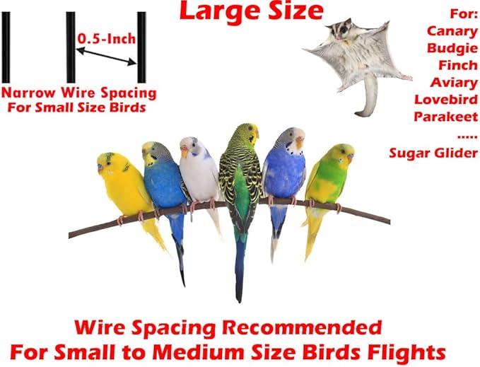 54-Inch Large Wrought Iron Metal Bird Flight Breeder Cage Tight 1/2-Inch Bar Spacing with Side Breeding Nesting Box Doors with Removable Rolling Stand