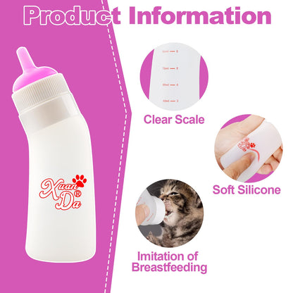 Pet Feeding Nipple with Syringe, Soft Silicone Nursing Pet Feeding Bottle, Ventilation Valve Resistant Tearing for Puppies, Kittens, Rabbit, Small Wildlife (L Nipple,Pink)