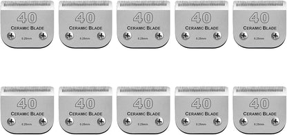 10 Pcs Detachable Pet Dog Grooming Clipper Ceramic Blade Sets,Compatible with Andis Size 40 1/100"(0.25mm),Compatible with andis/Oster A5,Wahl KM10 Series Clippers