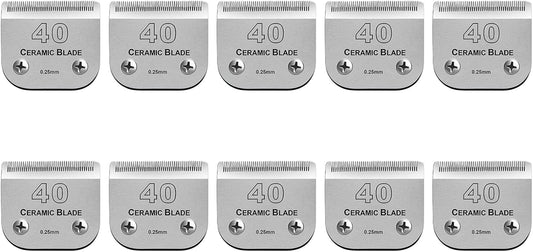 10 Pcs Detachable Pet Dog Grooming Clipper Ceramic Blade Sets,Compatible with Andis Size 40 1/100"(0.25mm),Compatible with andis/Oster A5,Wahl KM10 Series Clippers