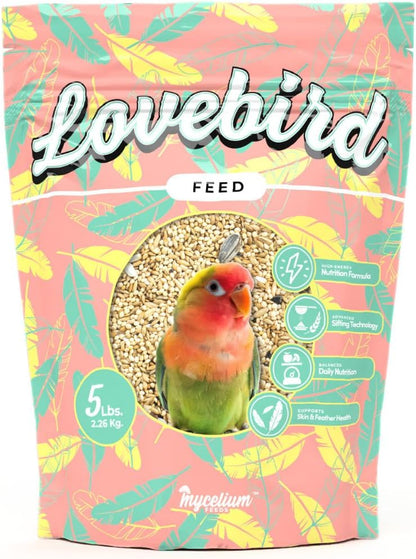 Mycelium Lovebird Feed (5 LB Bag) | Organic, Clean Seed Blend for Lovebirds & Small Parrots | Supports Skin & Feather Health | Non‑GMO, Shell-Free Nutrition | USA Made