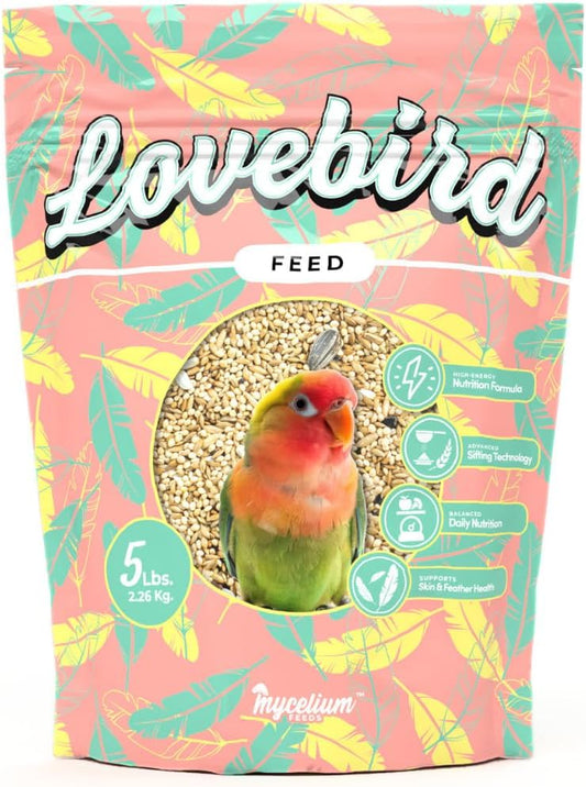 Mycelium Lovebird Feed (5 LB Bag) | Organic, Clean Seed Blend for Lovebirds & Small Parrots | Supports Skin & Feather Health | Non‑GMO, Shell-Free Nutrition | USA Made