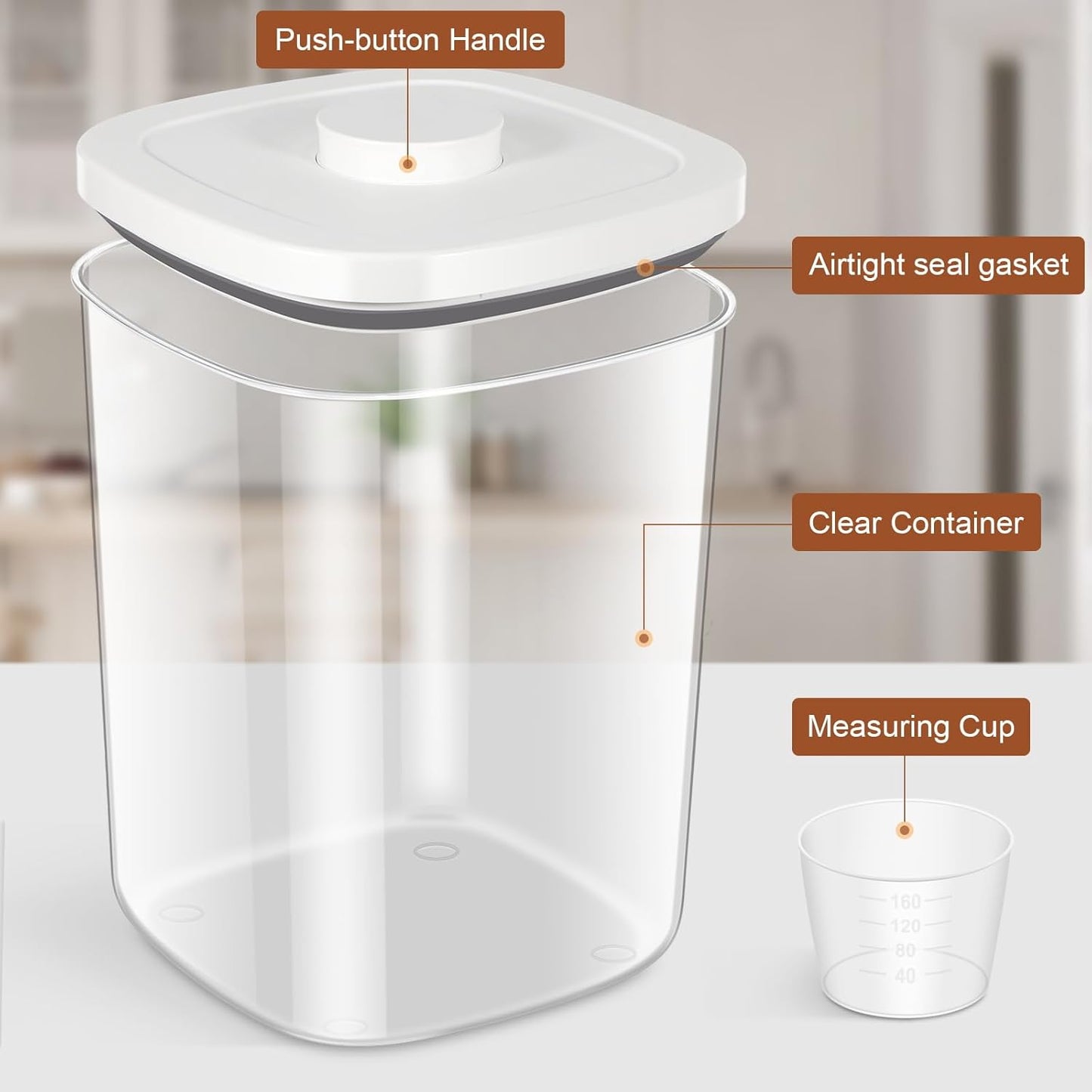 Airtight Rice Container 20 Lbs, Clear PET Plastic Food Storage Container Bin For Flour Sugar, Dry Food Holder with Easy Locking Lid for Kitchen Pantry Organization and Storage