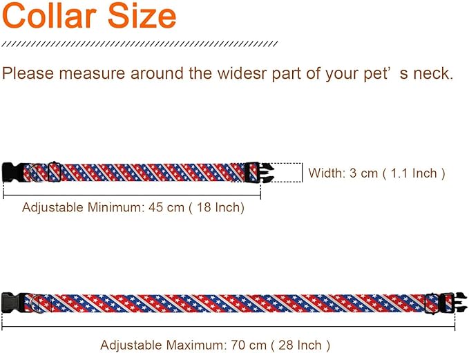 Red Blue White Stars Dog Collar Pet Neck Strap for Small Medium Large Dogs Soft Adjustable Buckle